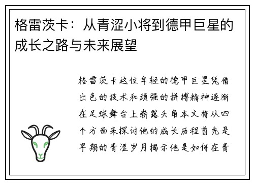 格雷茨卡：从青涩小将到德甲巨星的成长之路与未来展望
