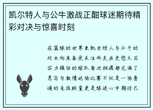 凯尔特人与公牛激战正酣球迷期待精彩对决与惊喜时刻